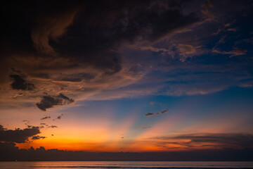 Nature landscape beautiful Light Sunset or sunrise over sea,Colorful clouds dramatic sky seascape,Amazing clouds and waves in sunset sky background