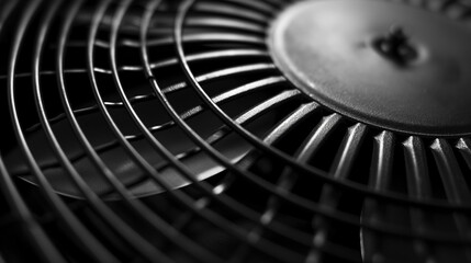 Image of a black industrial fan with metal blades and protective grille.
