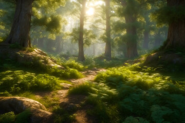 Naklejka premium Sunbeams Through the Trees