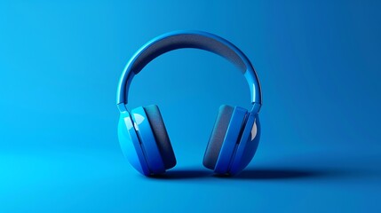 Blue headphones on a blue background.