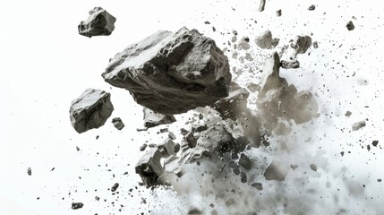 Stone explosion on isolated white background generative ai