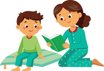 A woman is reading a book to a child