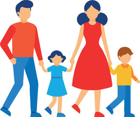 A family of four is walking together