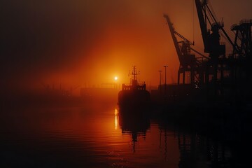 Obraz premium Silhouette of a port at dawn