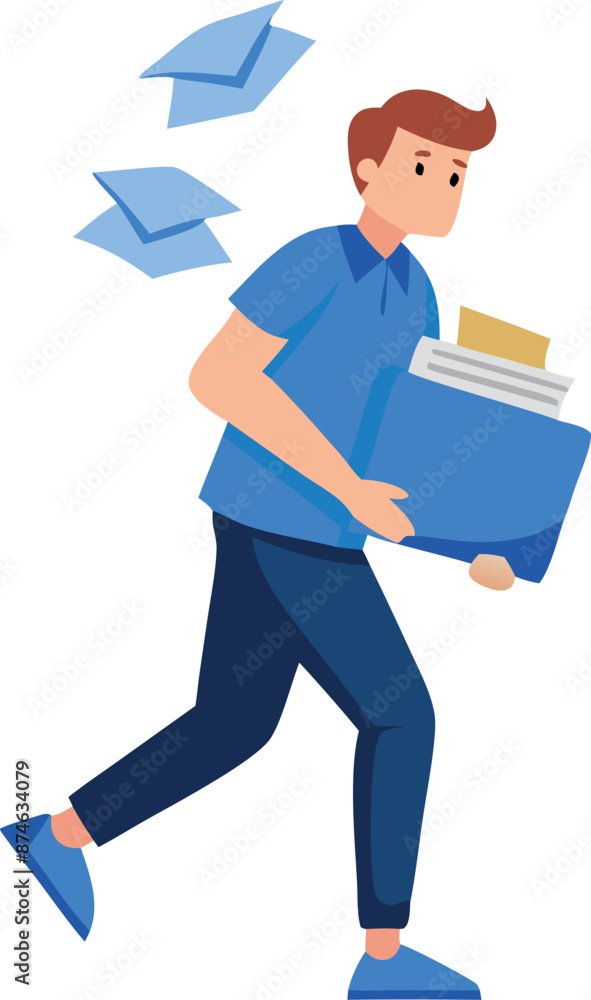 Poster a man is running with a folder in his hand