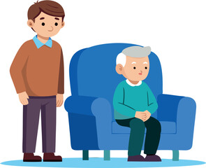 Obraz premium A man and a boy are sitting on a blue chair