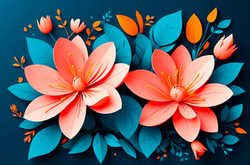 Obraz premium Paper Flowers on Blue Background