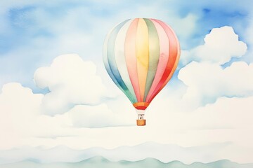 Naklejka premium A minimalist watercolor of a hot air balloon floating in a clear sky