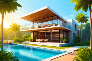 Fototapeta premium Modern Tropical Villa with Swimming Pool