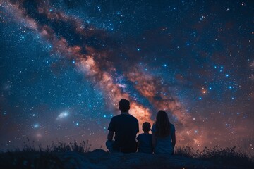 Family Silhouetted Against the Milky Way at Night