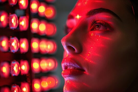 Beauty Spa Treatment: Woman Undergoing Red Light Therapy for Skin Rejuvenation