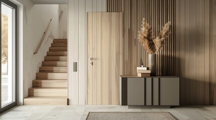 Modern Minimalist Interior Design with Wooden Staircase