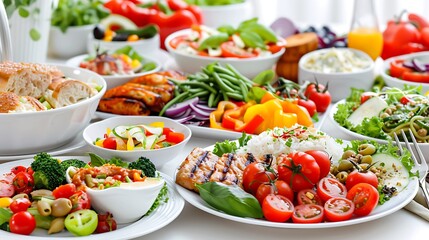 A family enjoying a delicious and nutritious meal together, promoting healthy eating habits for heart health. copy space for text, focus cover all adject, deep dept of field, nodust