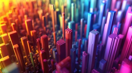 Obraz premium Abstract colorful cityscape with many buildings and a rainbow in the background