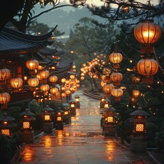 Obraz premium Pathway of Warmth: A Serene Stroll Through Lanterns