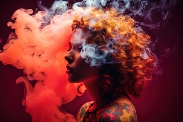 Fototapeta premium Profile of a woman with vibrant smoke effects on a dark background