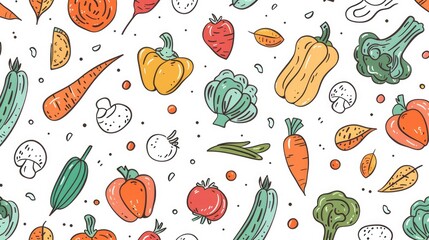 hand drawn colorful vegetables seamless background