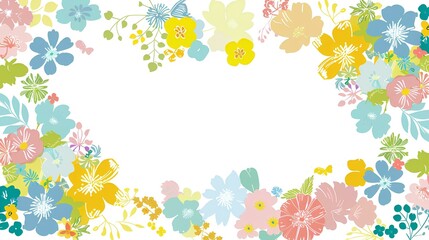 Colorful floral frame background vector illustration with white space in the center for text or design, colorful cartoon style