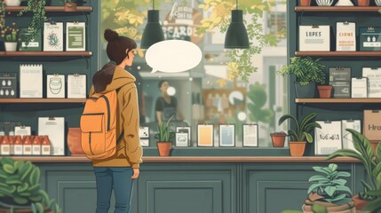 Girl in a Cafe with a Thought Bubble