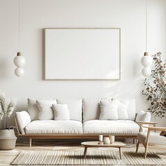 scandinavian living room with sofa and frame