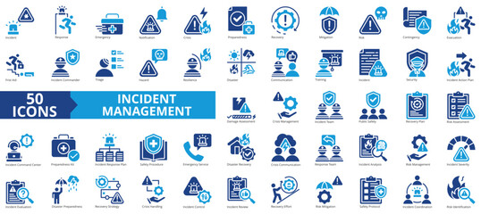 Incident management icon collection set. Containing response, emergency, notification, crisis, preparedness, recovery, mitigation icon. Simple flat vector illustration.
