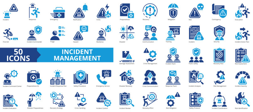 Incident management icon collection set. Containing response, emergency, notification, crisis, preparedness, recovery, mitigation icon. Simple flat vector illustration.
