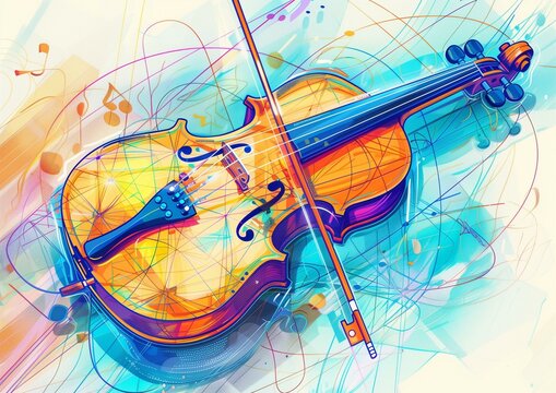 Vibrant Abstract Illustration of a Violin with Musical Notes - Perfect for Music Themes and Creative Designs