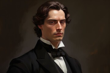 Digital painting of a sophisticated young man dressed in a formal black tuxedo