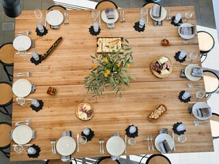looking down at place settings on table