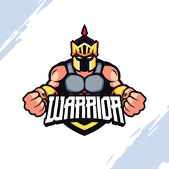 The Warrior in Steel Grey Armor with Golden Helmet Vector Mascot