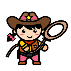 cowboy girl opens holding a rope