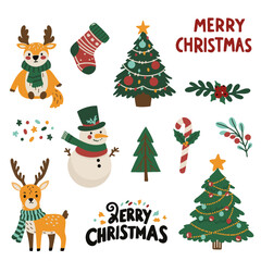 Obraz premium A large set of icons for Christmas and New Year holidays. Flat style collection. Vector illustration of Christmas elements.