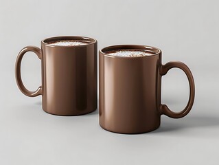 3D Rendering of Two Brown Coffee Mugs on a White Background