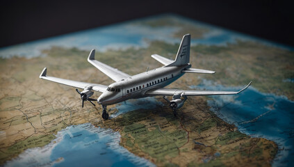 Naklejka premium plane flying model on world map