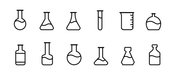 laboratory bottle set design, simple style, various types of beakers, editable vector eps 10.