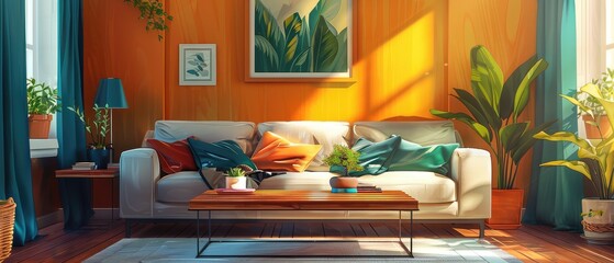 cozy living room featuring a comfortable couch and a stylish coffee table perfect for home decor and interior design projects