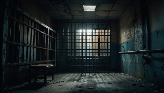 dark and gritty jail cell with rusted bars