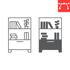 Bookcase line and glyph icon, interior and home decor, bookshelf vector icon, vector graphics, editable stroke outline sign, eps 10.