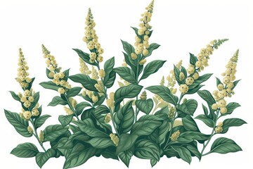 Amaranth plant clipart, botanical element, handdrawn style, green and beige, isolated on white background