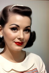 Fototapeta premium a portrait image of a stylish young woman from the 1950s, beautiful, vintage, antique, retro, old, Classic, Timeless, Fashionable, Elegant, Sophisticated, Glamorous, Chic, Hairdo, Dress,
