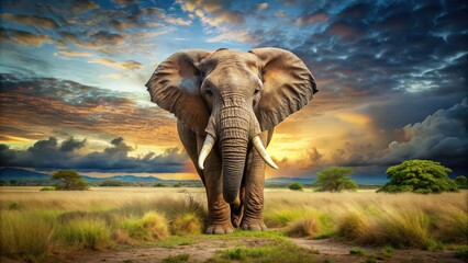 Fototapeta premium Majestic elephant in its natural habitat, wildlife, safari, mammal, tusks, trunk, African, large