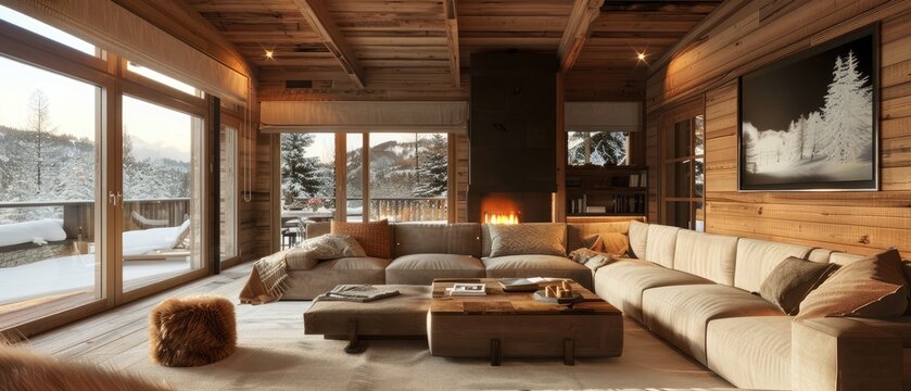 wooden house concept meets chalet interior design in this modern living room perfect for a cozy and mountain-inspired retreat