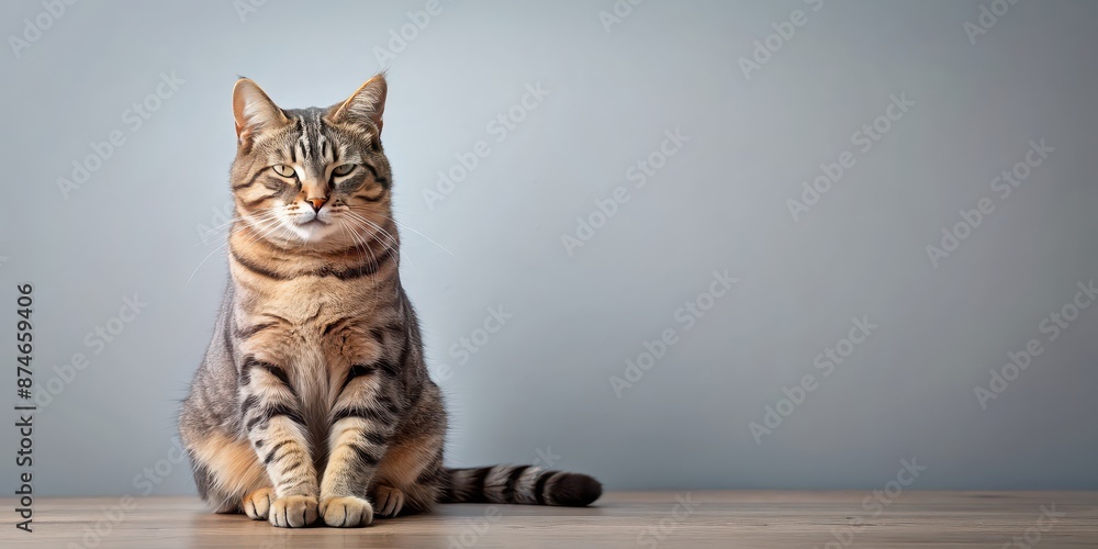 Poster Meditative cat sitting with paws together, meditation, feline, zen, peaceful, relaxation, yoga pose, calm, mindful