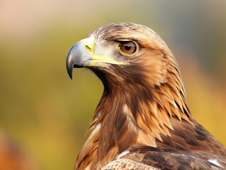 Fototapeta premium Close-up image of a majestic golden eagle with sharp eyes and detailed feathers, captured in natural lighting.