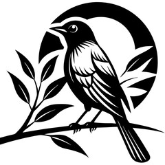 Bird on a branch silhouette vector