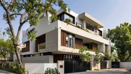 Fusion of Styles: A White Building with Indian and Modernist Elements