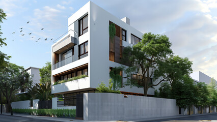 Obraz premium Fusion of Styles: A White Building with Indian and Modernist Elements