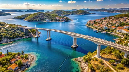 Naklejka premium Scenic view of the bridge connecting Rogoznica, Dalmatia with the island , Rogoznica, Dalmatia, Croatia, bridge, island
