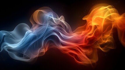 A blue and orange flame with a black background. The flame is long and flowing, creating a sense of movement and energy. The blue and orange colors contrast with the black background.