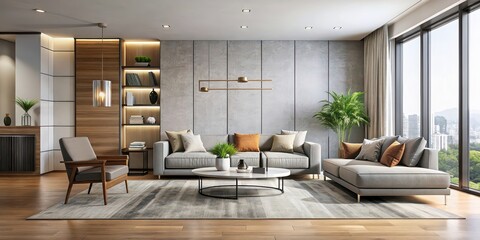 Modern living room with sleek furniture and minimalist decor, modern, living room, sleek, furniture, minimalist